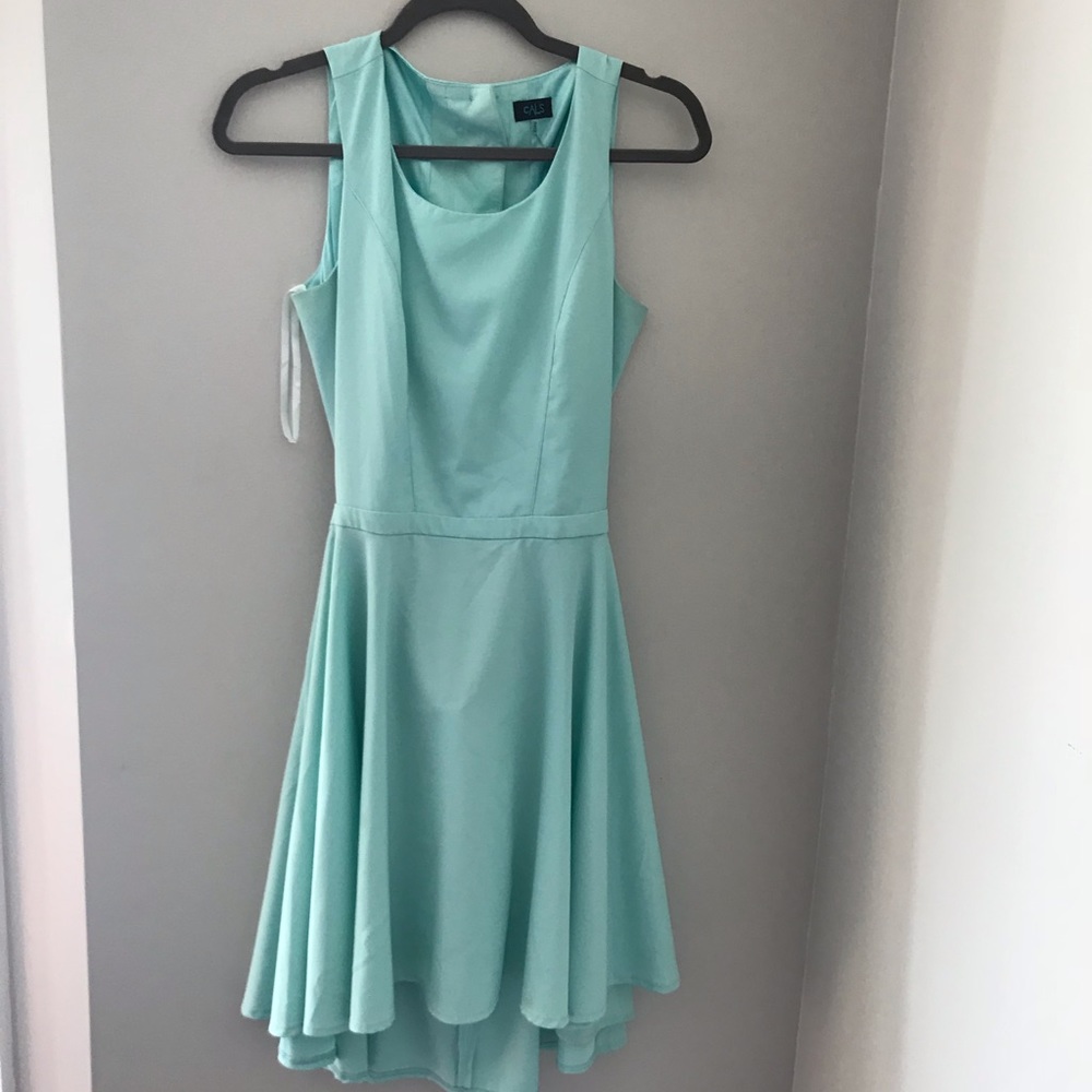 Mint green open back dress with buttons